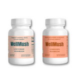 Lion's mane and Cordyceps bottles with white background